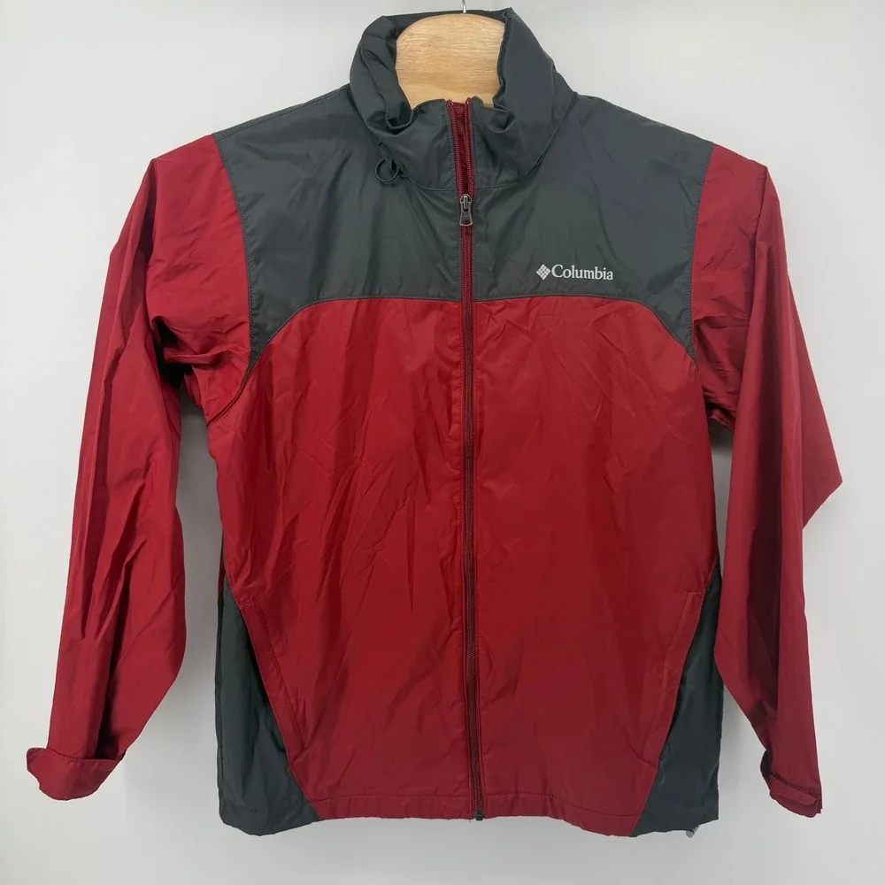 Columbia Men's Red Gray Full Zip Windbreaker Jacket Size Medium Lightweight